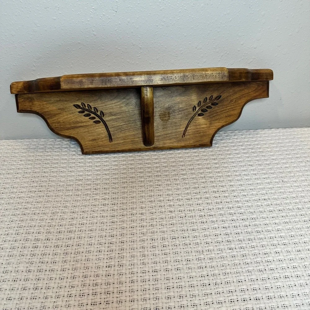 Wall Shelf Brown Wood Wheat Carved Rustic Decor Vintage Farmhouse 16x6 Natural